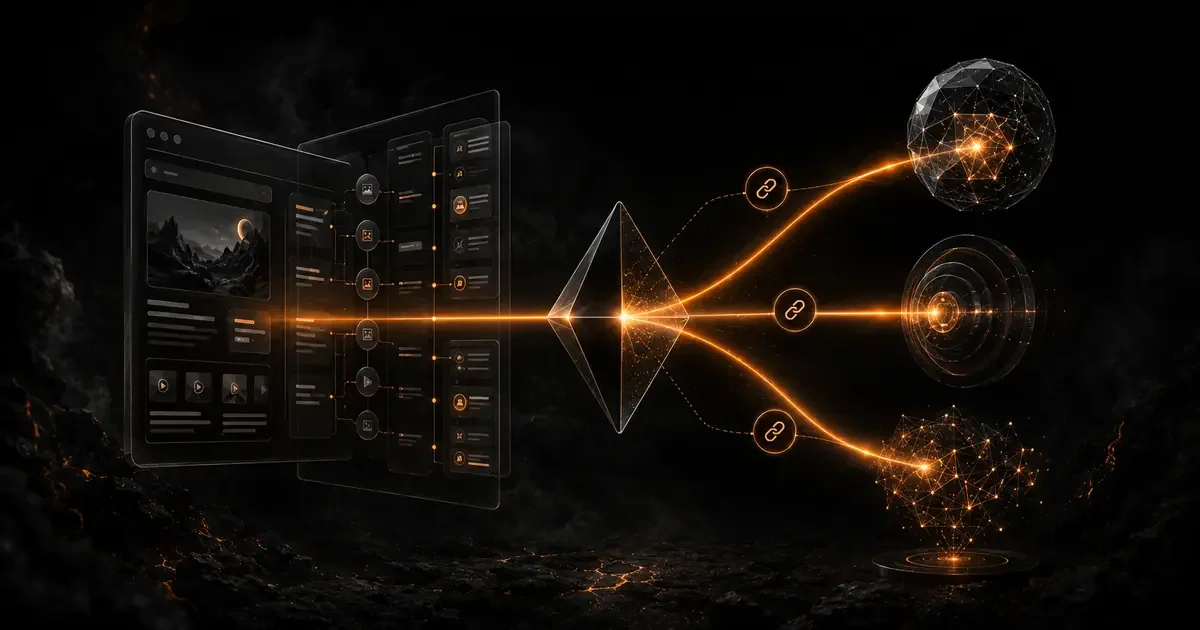 Website interface connected to several AI answer engines through an intelligent network