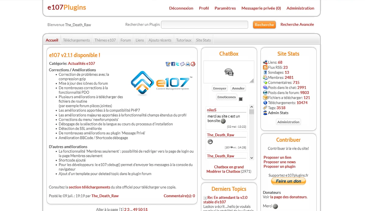 Plateforme communautaire e107plugins.fr