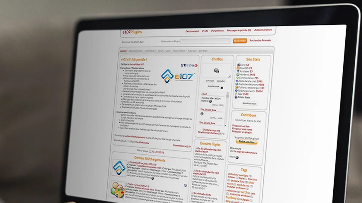 Aperçu du projet Plateforme communautaire e107plugins.fr — VulcainDesign