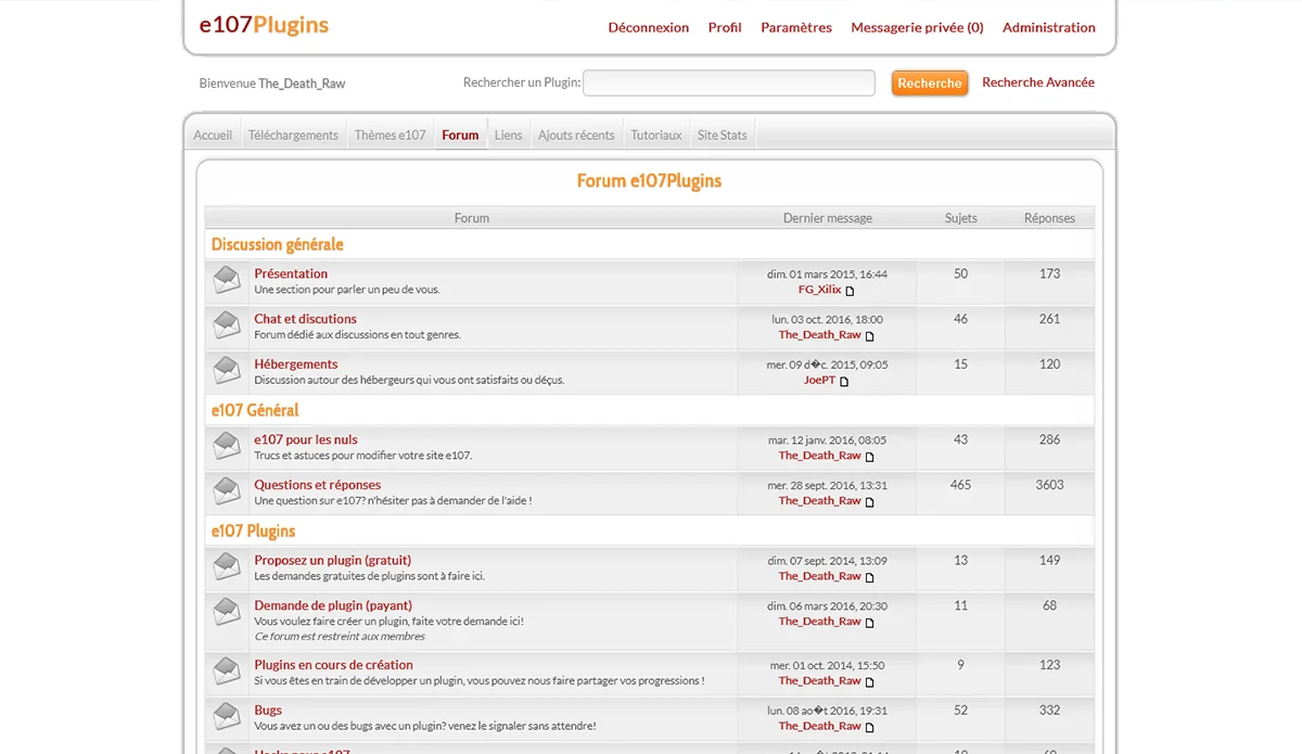 Plateforme communautaire e107plugins.fr