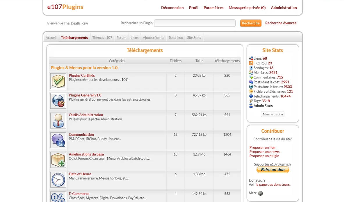 Plateforme communautaire e107plugins.fr
