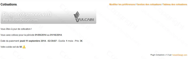 Plugin Cotisations v1.0 : Gestion des adhésions