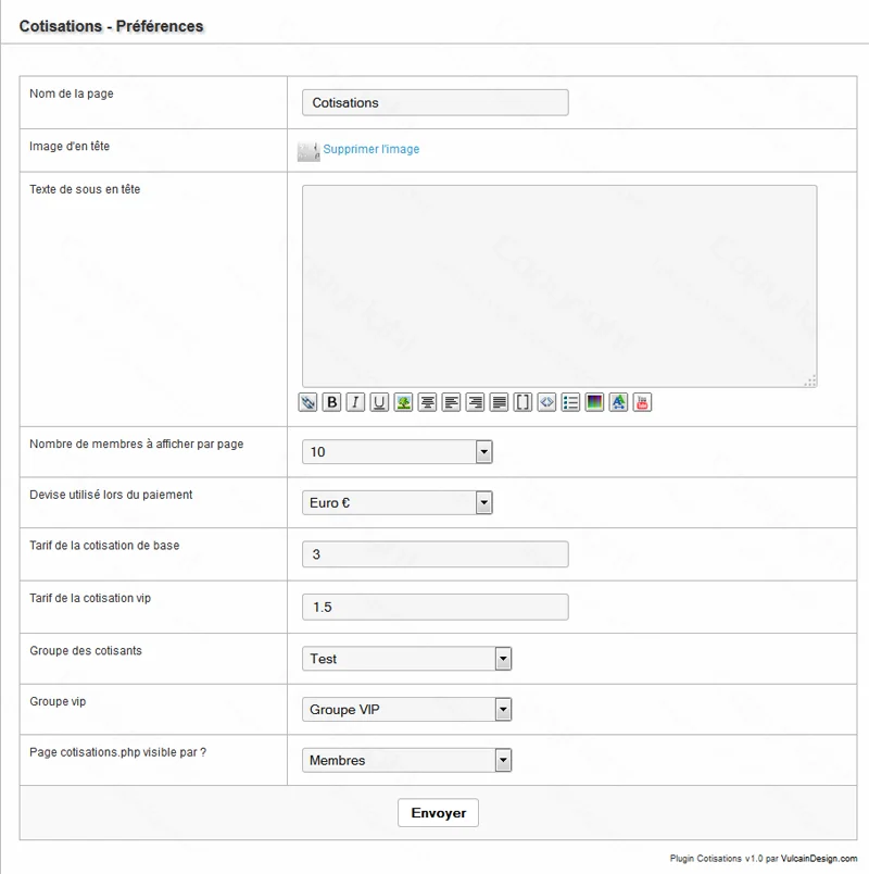 Plugin Cotisations v1.0 : Gestion des adhésions