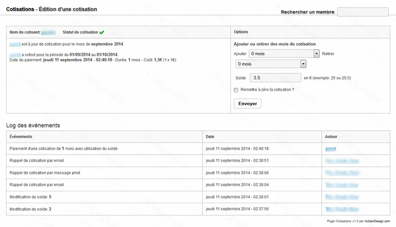 Plugin Cotisations v1.0 : Gestion des adhésions