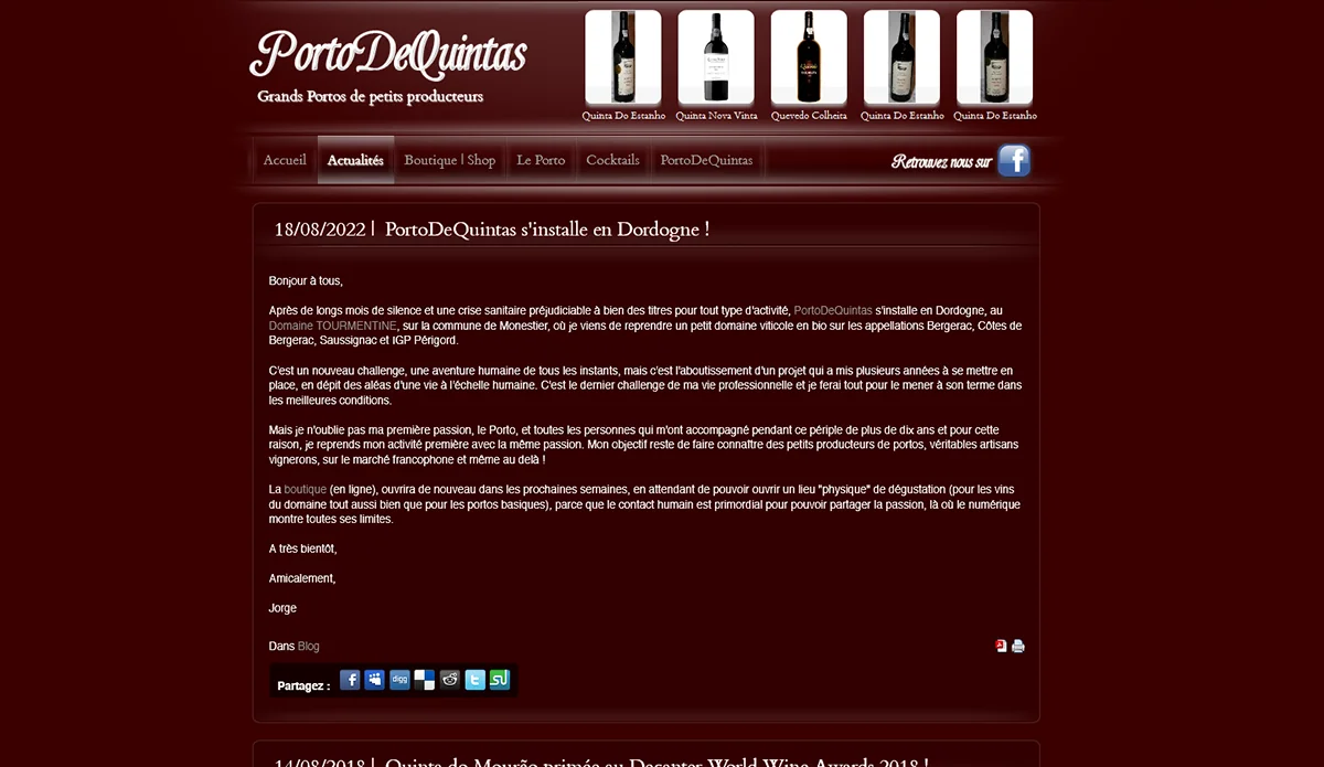 Création du portail et de la boutique en ligne PortoDeQuintas