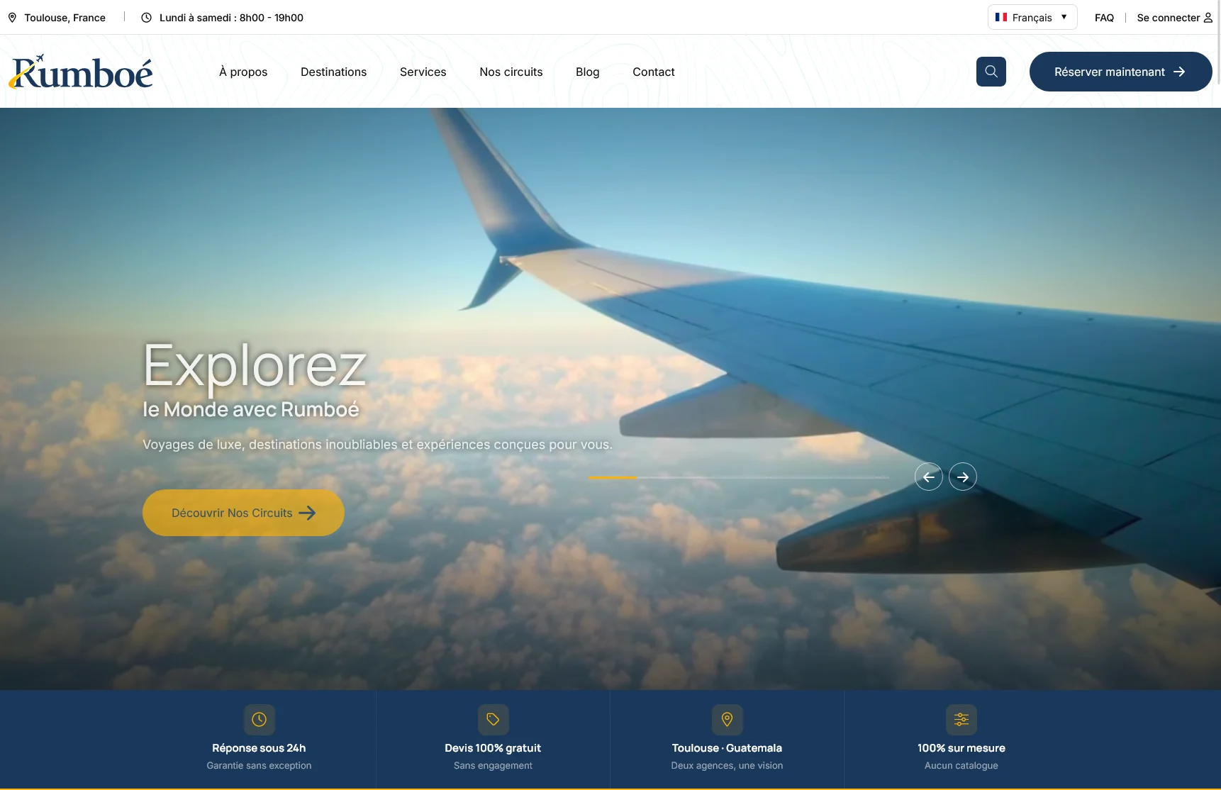 Rumboé : Identité visuelle, design & développement pour agence de voyages haut de gamme