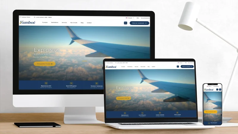 Rumboé : Identité visuelle, design & développement pour agence de voyages haut de gamme — VulcainDesign